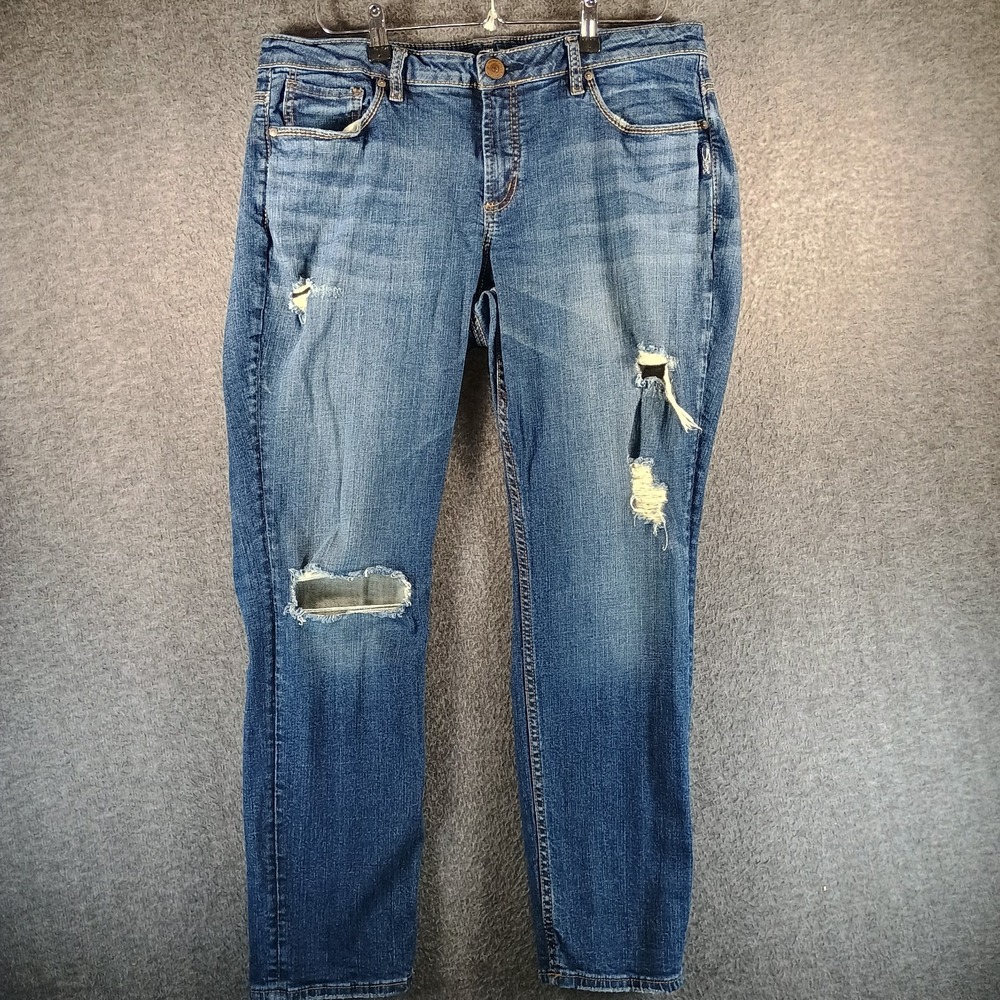 Silver Jeans Co Sam Jeans Women 15L27 Straight Leg Distressed Mid Rise Boyfriend